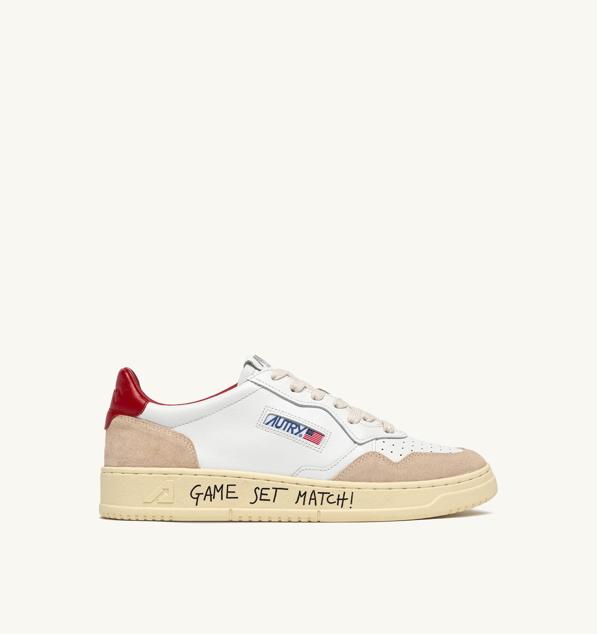 SNEAKERS MEDALIST LOW IN SUEDE E PELLE BIANCA E ROSSA CON LETTERING