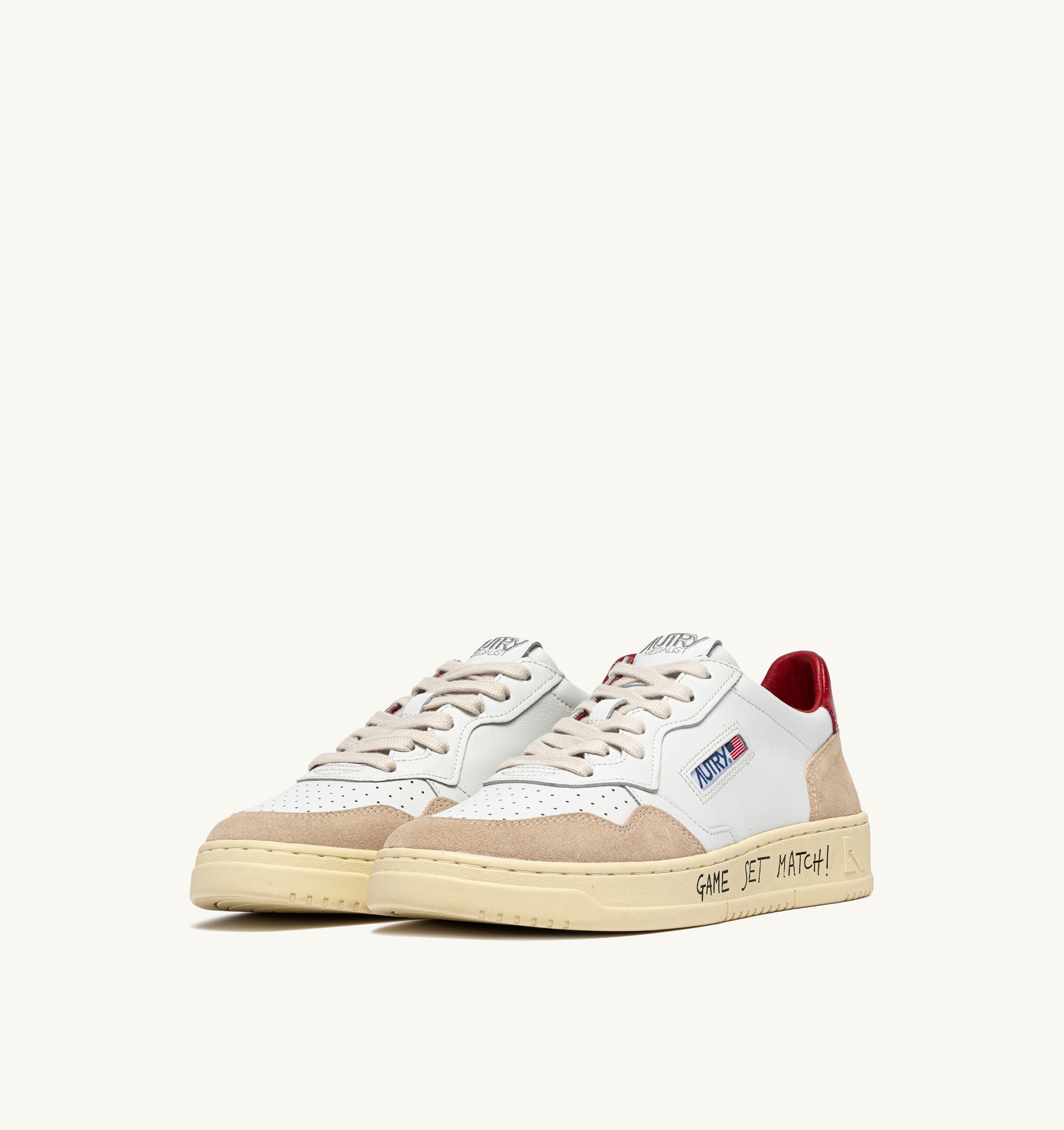 SNEAKERS MEDALIST LOW IN SUEDE E PELLE BIANCA E ROSSA CON LETTERING