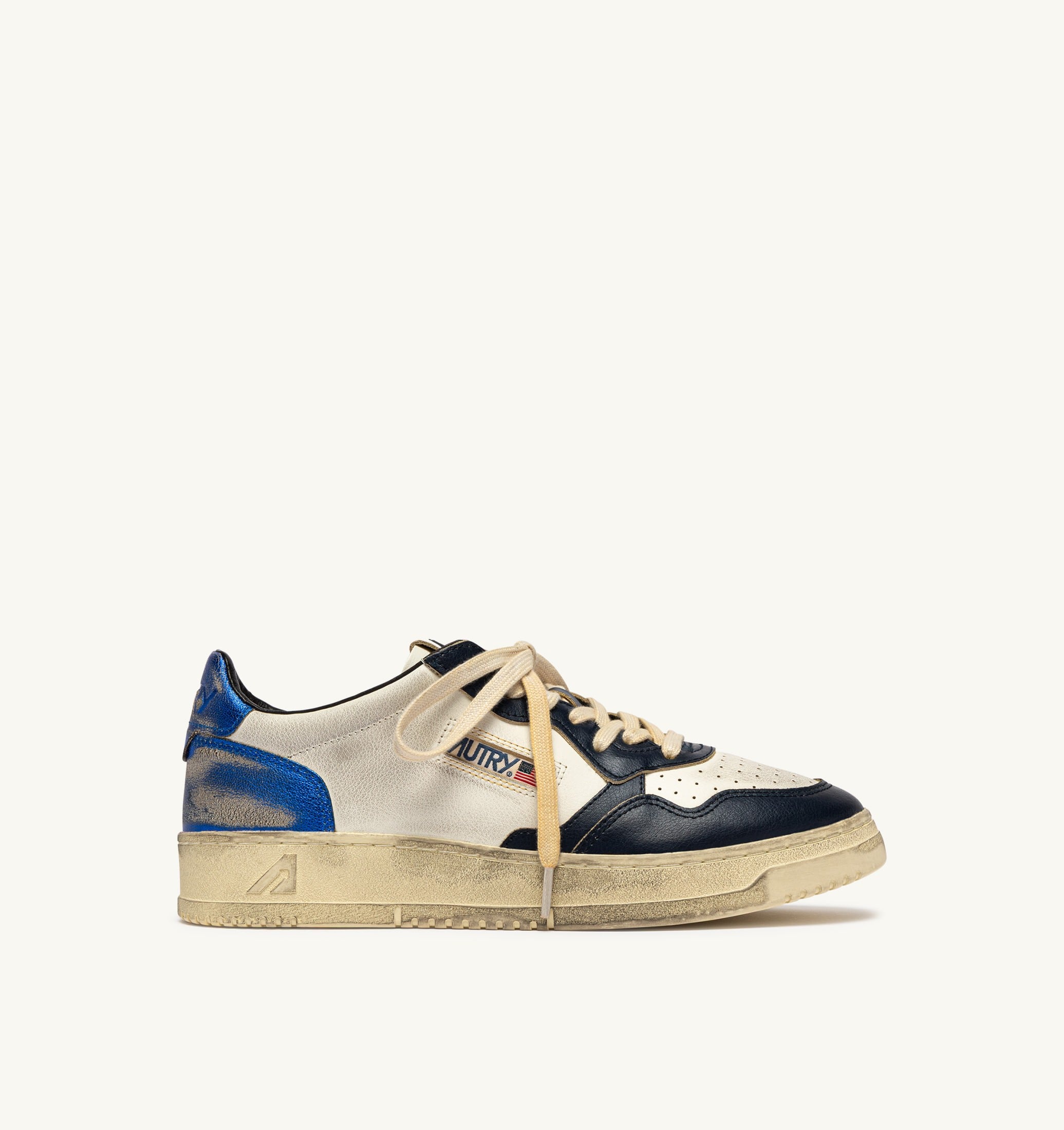 SNEAKERS MEDALIST LOW SUPER VINTAGE IN PELLE BIANCA BLUE SPACE E BLU