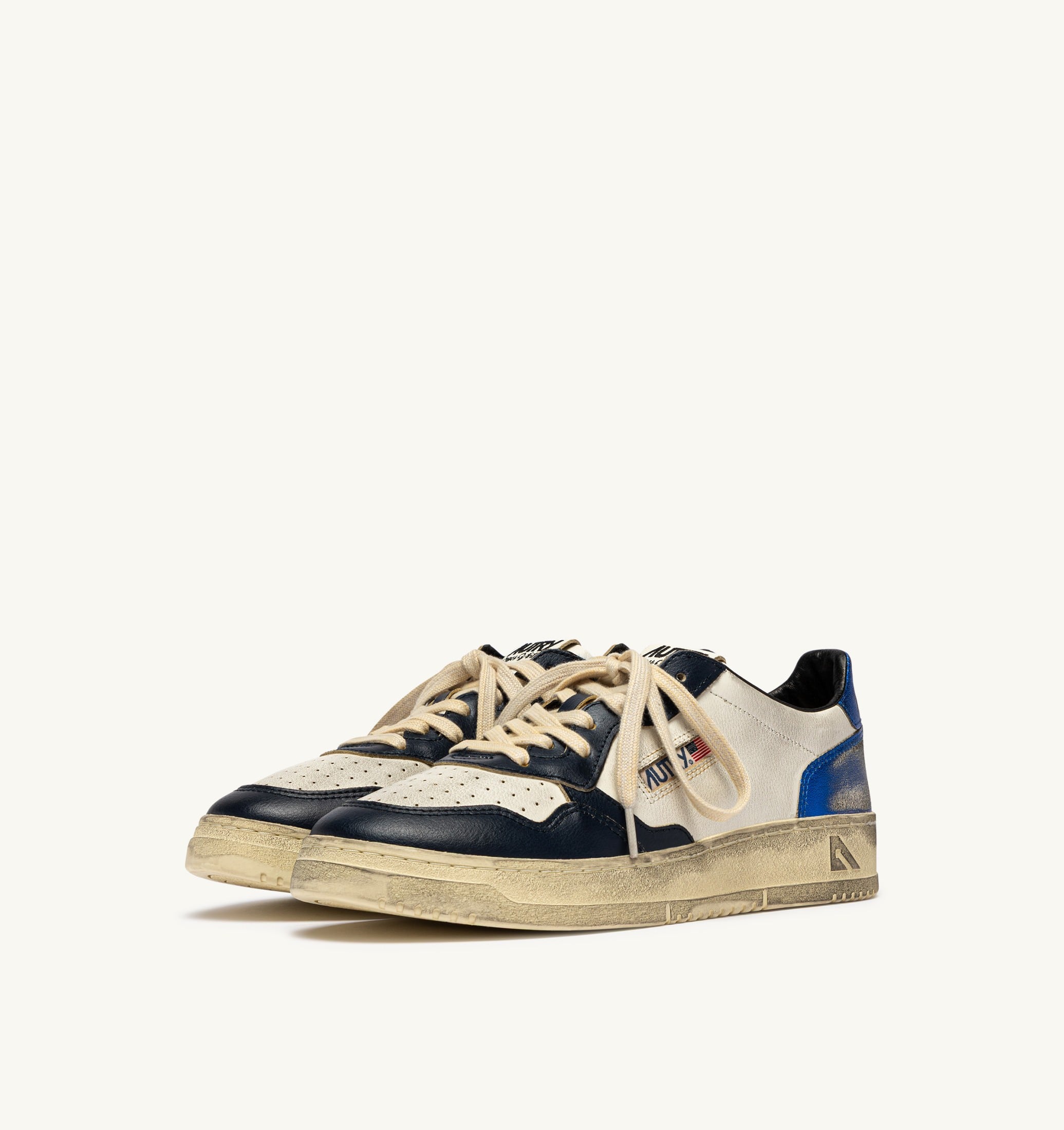 SNEAKERS MEDALIST LOW SUPER VINTAGE IN PELLE BIANCA BLUE SPACE E BLU