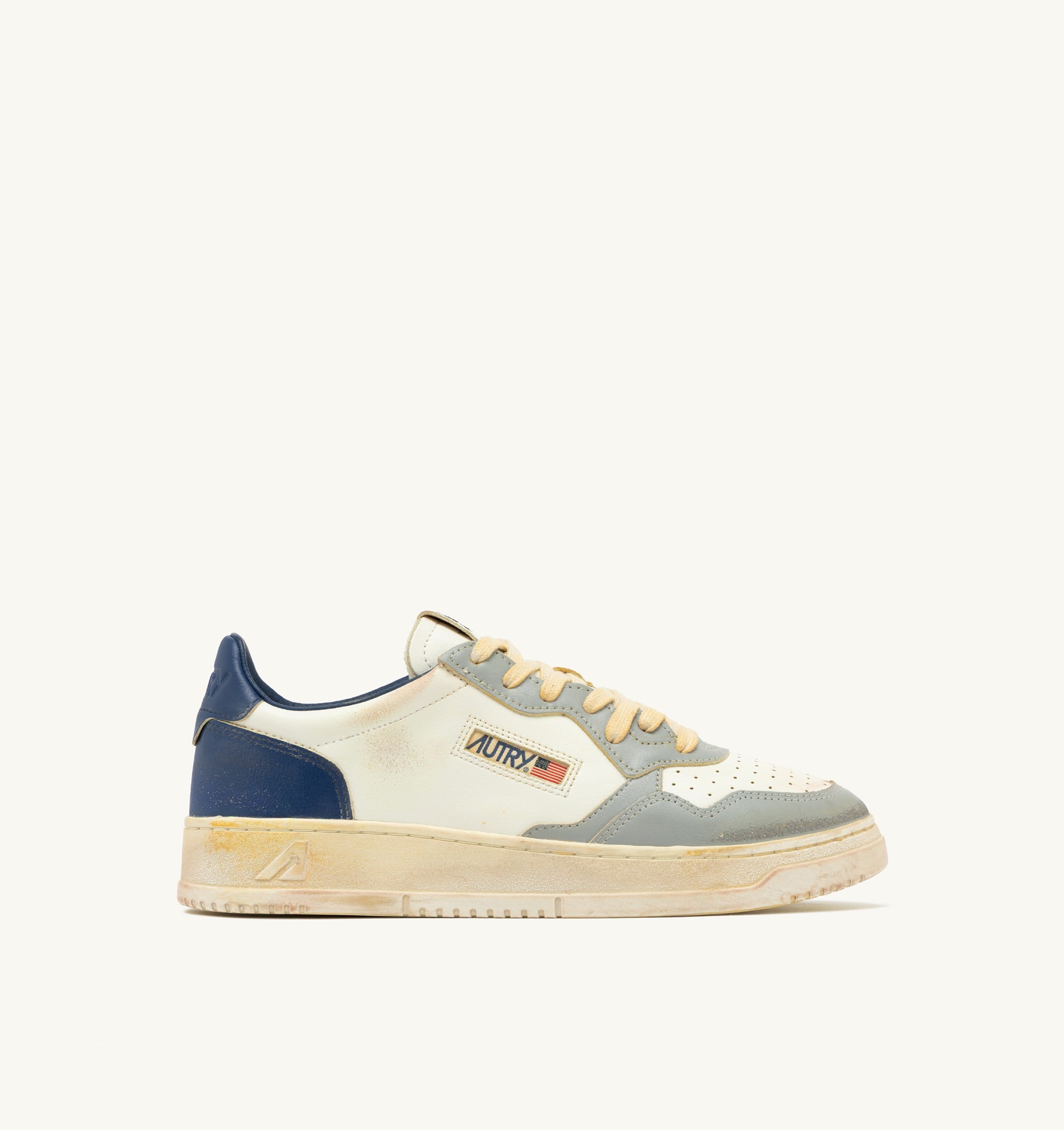SNEAKERS MEDALIST LOW SUPER VINTAGE IN PELLE LIMESTONE BIANCA E BLUE