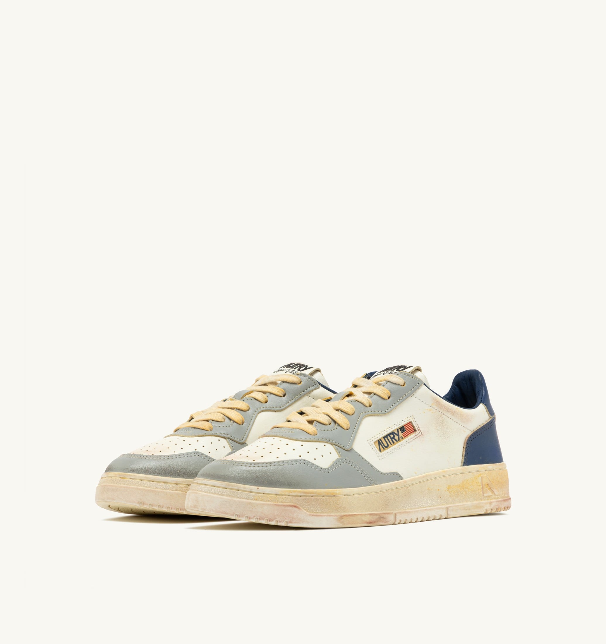 SNEAKERS MEDALIST LOW SUPER VINTAGE IN PELLE LIMESTONE BIANCA E BLUE