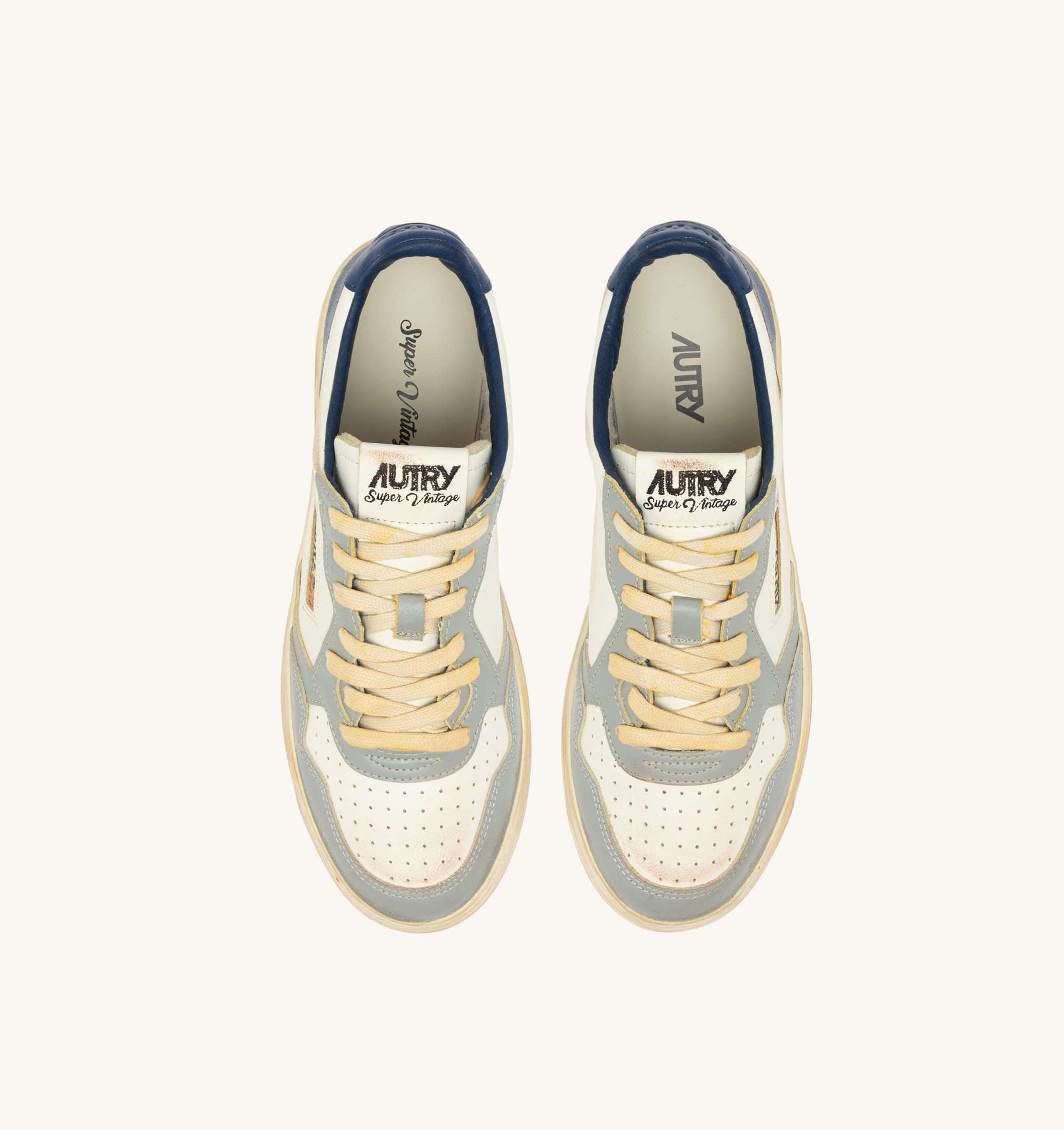 SNEAKERS MEDALIST LOW SUPER VINTAGE IN PELLE LIMESTONE BIANCA E BLUE