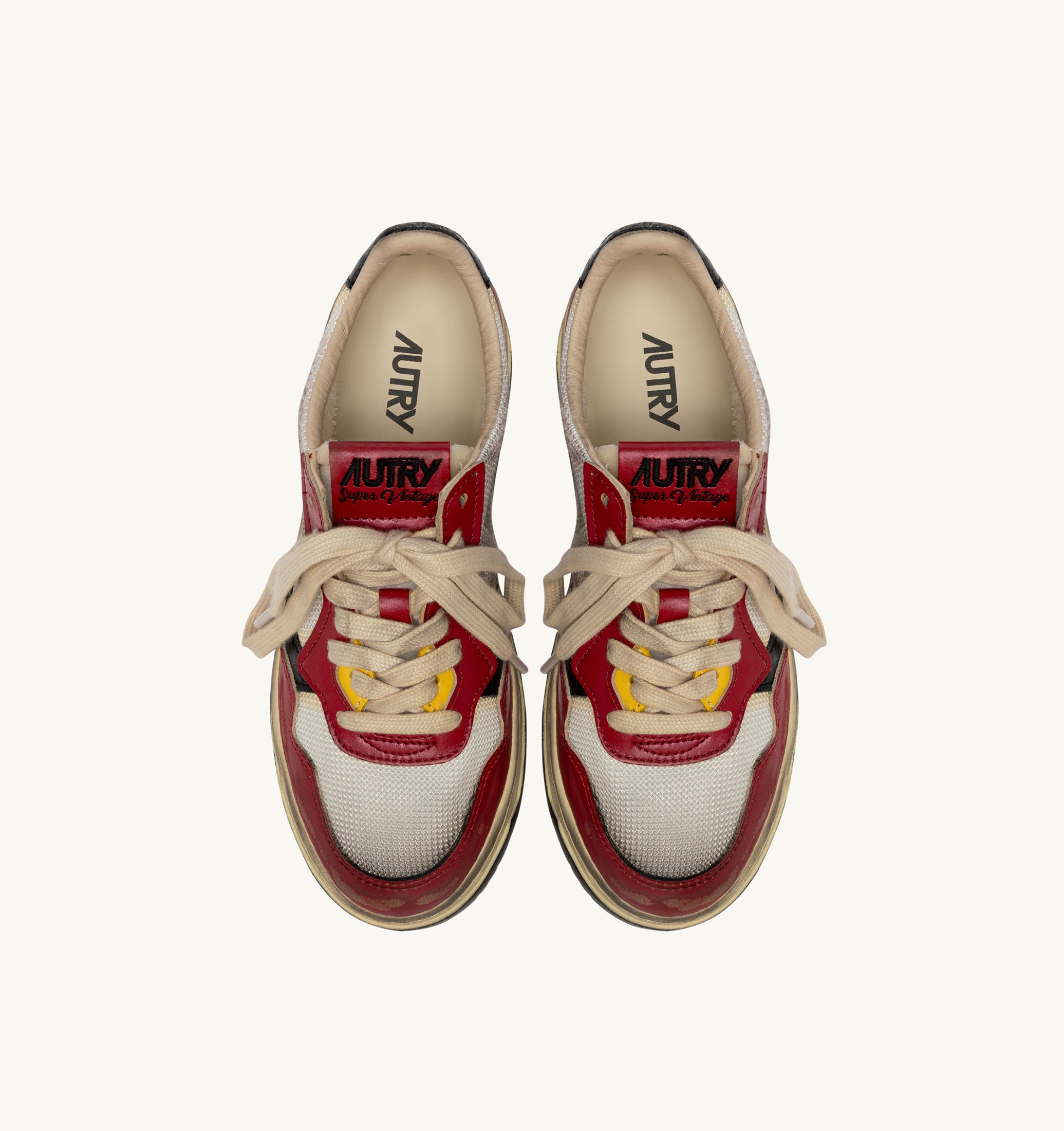 SNEAKERS MEDALIST LOW SUPER VINTAGE IN PELLE ROSSA E MESH BIANCO