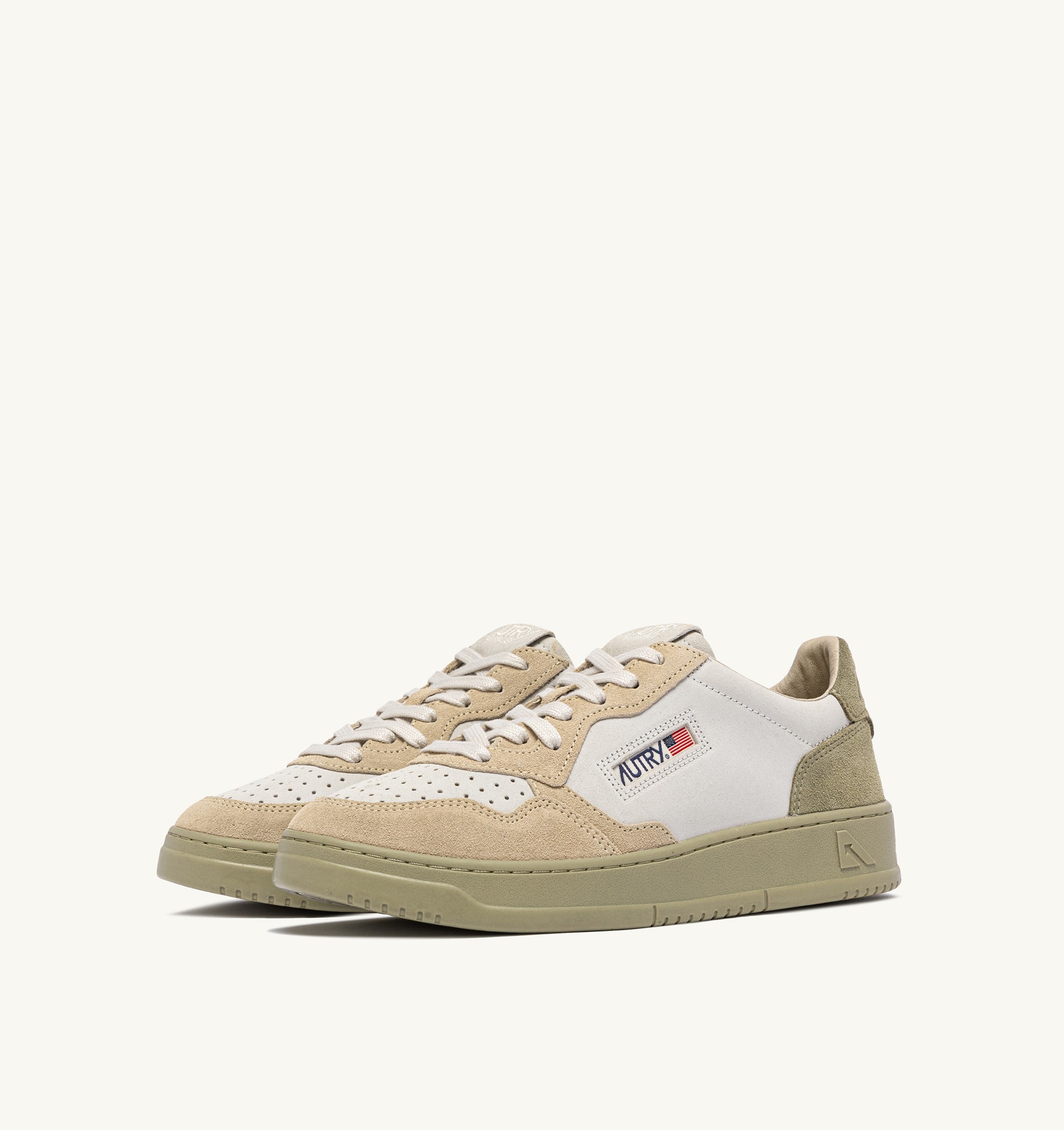SNEAKERS MEDALIST LOW TRICOLOR IN SUEDE BIANCO SAND E GREY GREEN